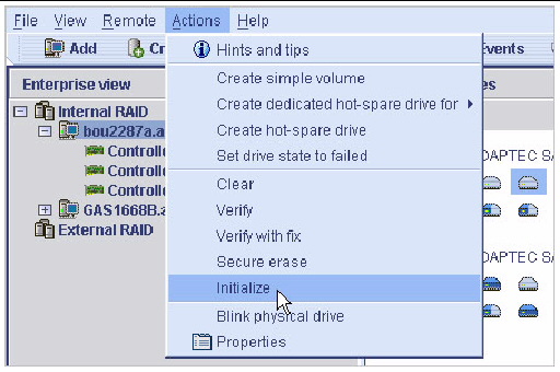 Screen shot of the Initialize menu option.