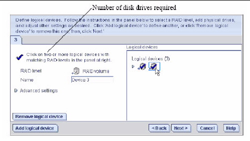 Screen shot points out the number of disk drives required.