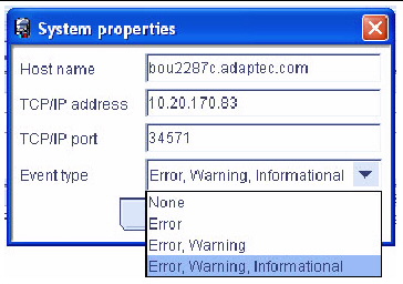 Screen shot of the Notification System Properties window.