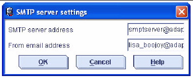 Screen shot of the SMTP server settings window.