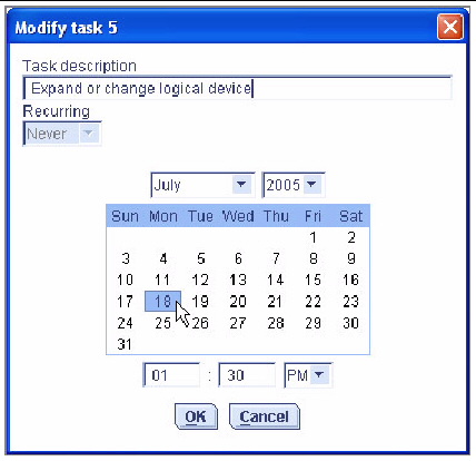 Screen shot of the Modify task window.
