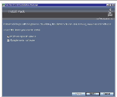 Screen shot of the Sun Fire Installation Package dialog box