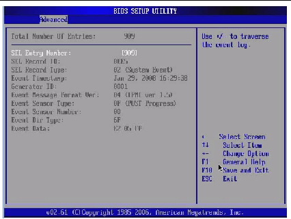 Graphic showing BIOS Setup Utility: Advanced -SEL configuration