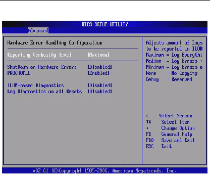 Graphic showing BIOS Setup Utility Advanced Error Handling screen