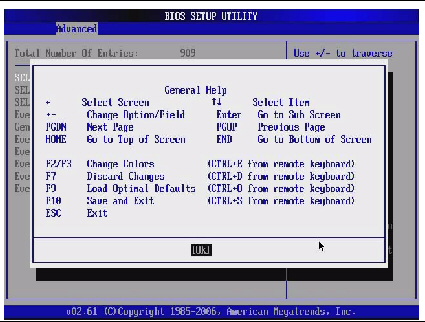 Graphic showing BIOS Setup Utility:Help screen.