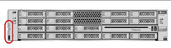 Figure showing the serial number label on the left front of the chassis.