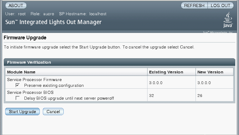 Screenshot of Firmware Upgrade -Start Upgrade page