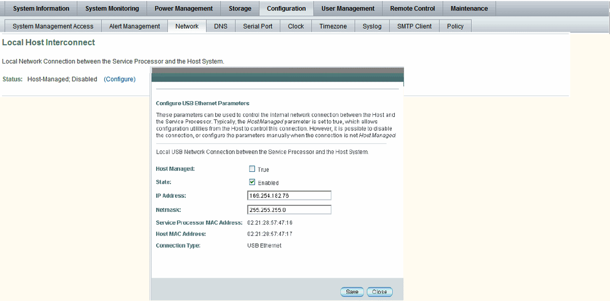 Graphic showing the Local Host Interconnect settings.