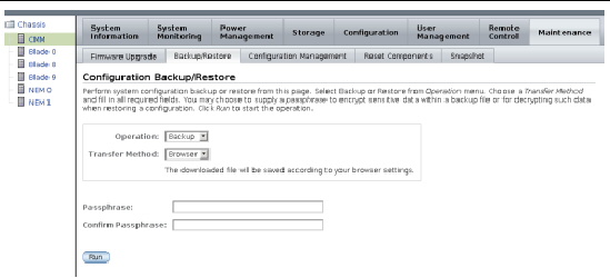 ILOM Configuration/Restore page