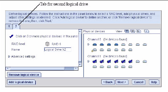 Figure that shows the tab for the second logical drive.