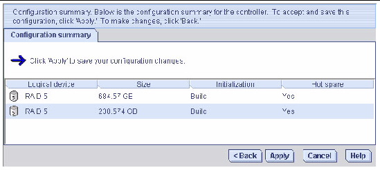 Screen shot shows the configuration summary.