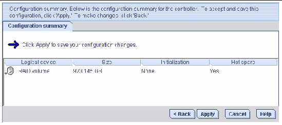 Screen shot shows the Configuration summary.