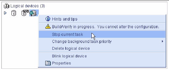 Screen shot shows Stop current task being selected.