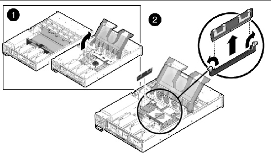 Figure showing how to remove a FB-DIMM (Sun Fire X4250).