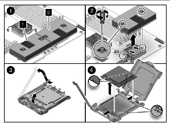 Figure showing how to install a motherboard (Sun Fire X4250).