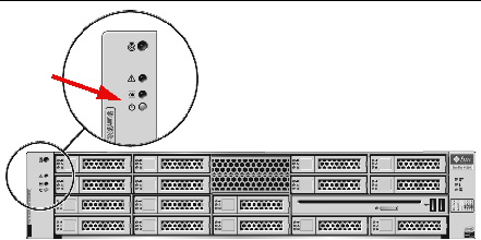 Graphic showing the location of the front panel power/OK LED.