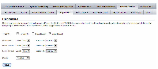 This graphic shows a SPARC server Diagnostics page.