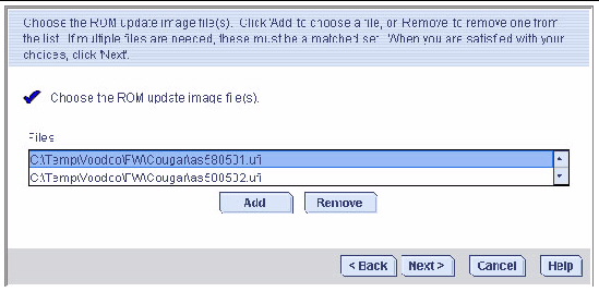 Screen shot of the Choose the ROM update image files wizard screen.