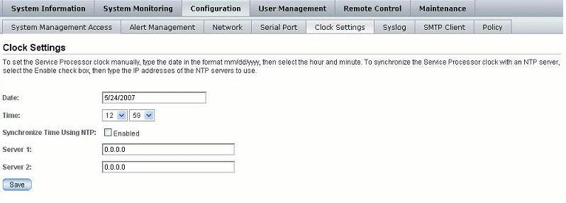 Clock Settings Page