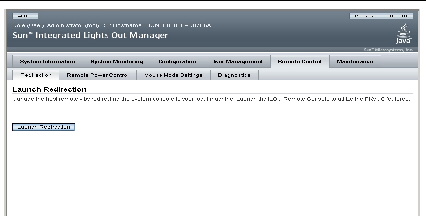 Screenshot of ILOM GUI Launch Redirection screen