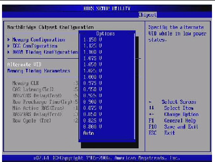 Graphic showing BIOS Setup Utility: Northbrideb VID Configuration.