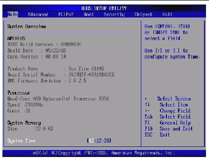 BIOS Setup Utility, main and system overview