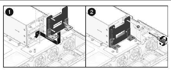 Figure showing how to install a power supply (Sun Fire X4440 server)