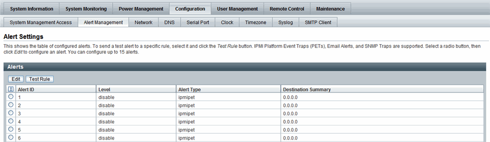 Alert Settings page