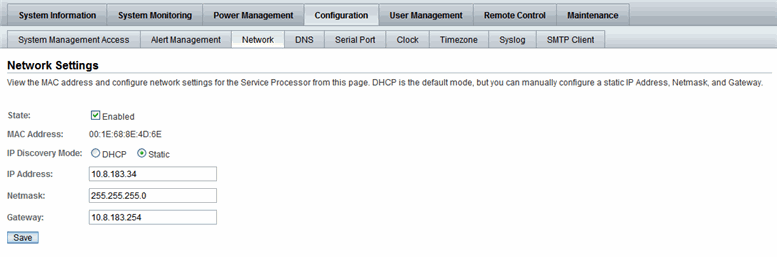 Network Settings page with IP address assigned automatically