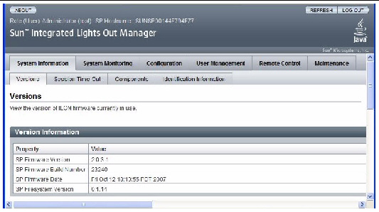 Figure shows ILOM home page.