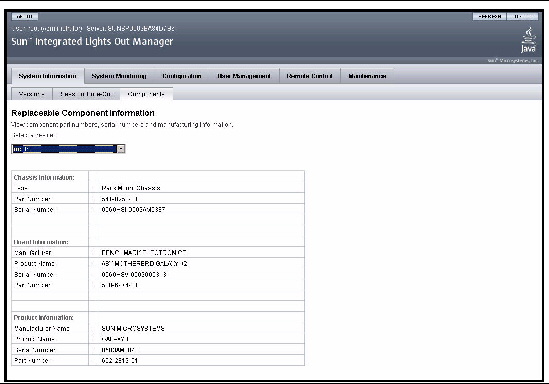 Graphic showing a replaceable components information page with sample values.