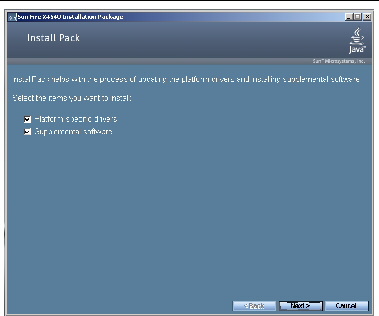 Screen shot of the Sun Fire Installation Package dialog box