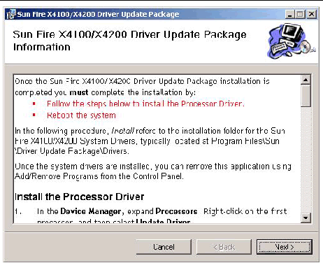 Screen shot of the Driver Update Package Information dialog box