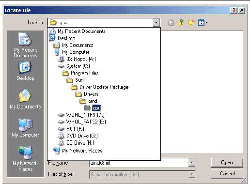 Screen shot of the Locate File dialog box