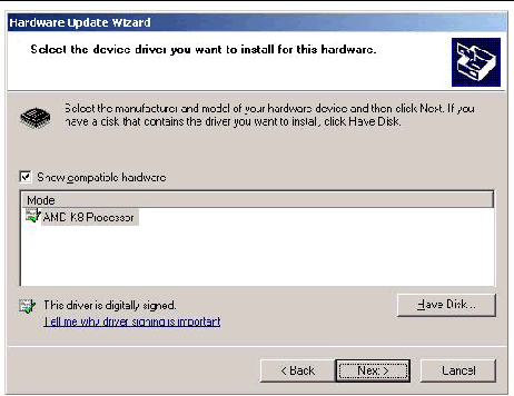 Screen shot of the Select Device Driver dialog box