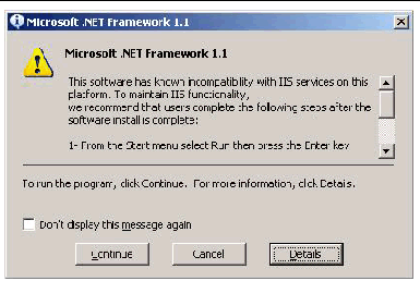 Screen shot of the Microsoft .NET Framework 1.1 dialog box