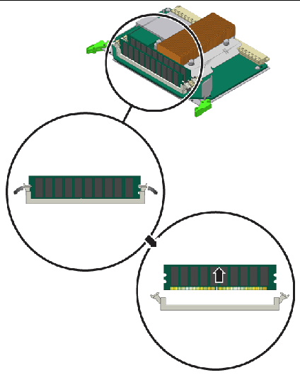 Removing a DIMM after opening the slot’s ejector levers. The alignment notch on the center bottom edge of the DIMM is called out.