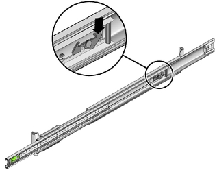 image:This graphic shows how to release the middle slide rail lock.