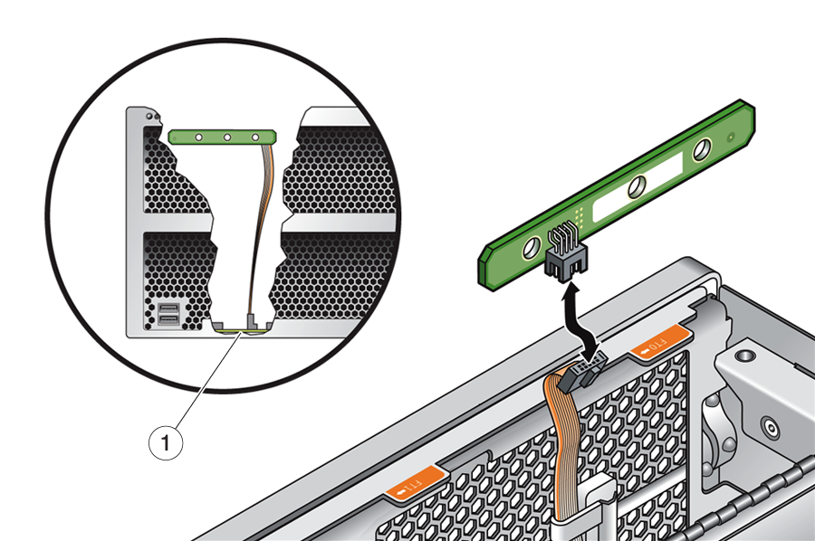 image:This graphic shows how to detach the hard disk backplane ribon cable.