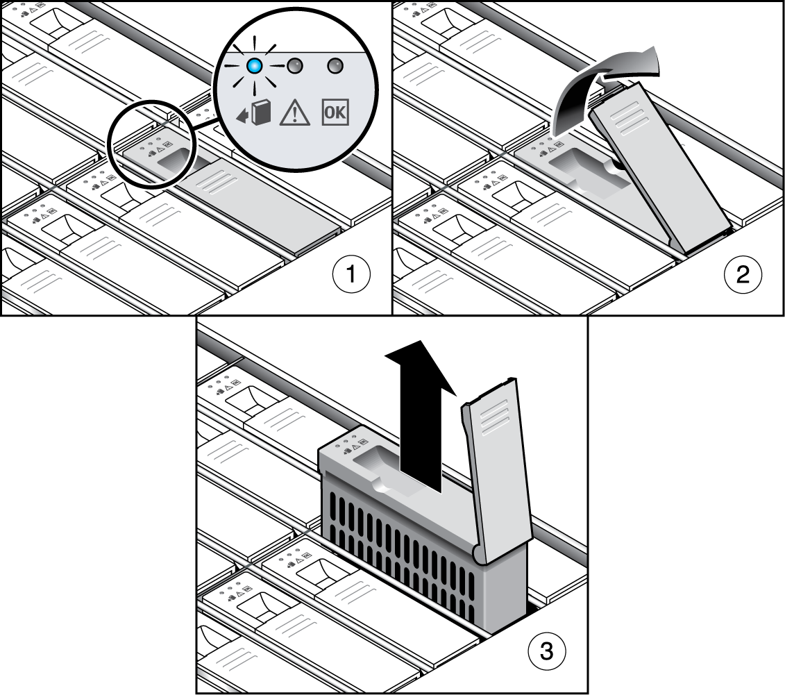 image:This graphic shows the steps for removing a hard disk drive.