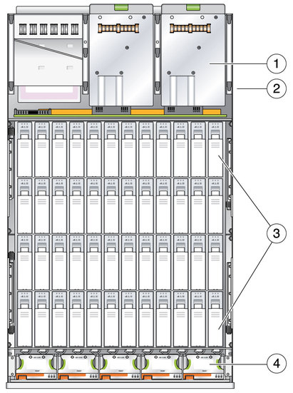 image:This graphic shows and lists the internal components of the Sun Storage J4500 Array.