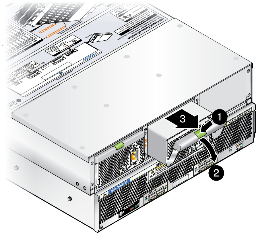 image:This graphic shows how to remove a power supply from the J4500 array.