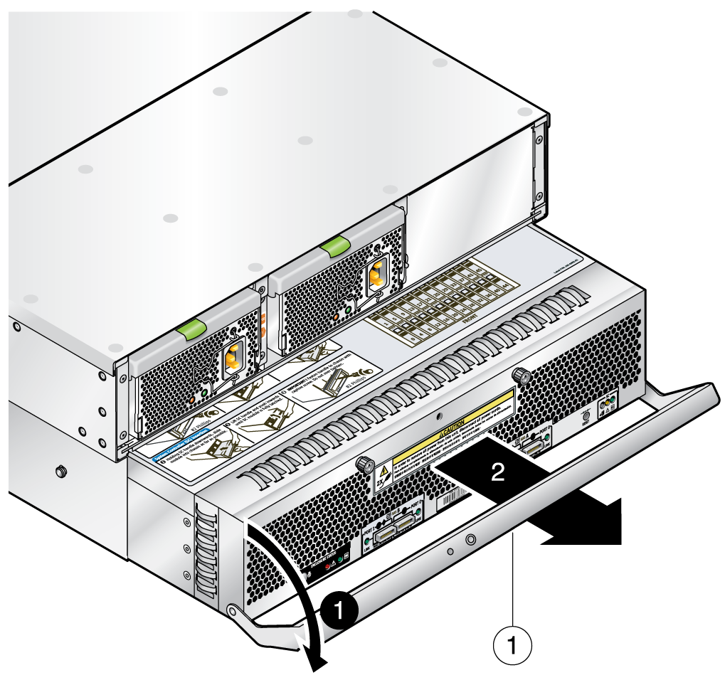 image:This graphic shows how to remove the system controller module from the J4500 array.