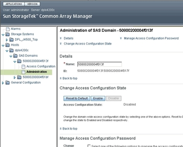image:Graphic showing SAS domain Administration page.