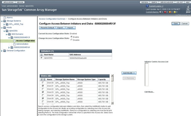 image:Graphic showing Initiator to Disk Access Configuration page.