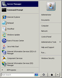 image:Graphic showing the selection of Server Manager from Start menu