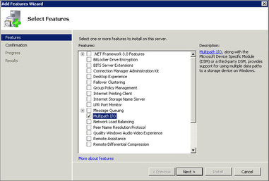 image:Graphic showing Add Features wizard with Multipath IO selected