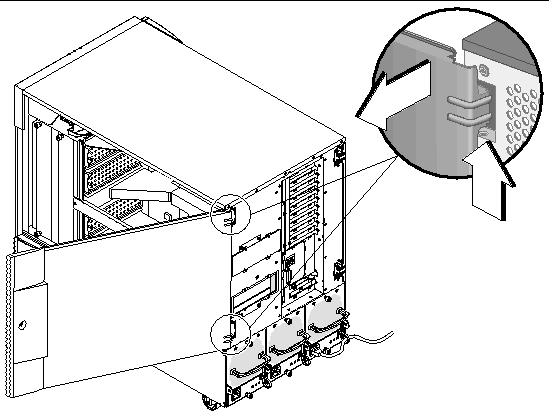 Figure showing opening and removing the Sun Fire V880z system enclosure door.