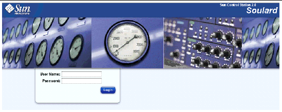 This screenshot shows the login page of the Sun Control Station user interface. 