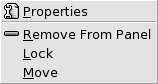 パネルオブジェクトポップアップメニューを示しています。メニュー項目: 「設定」、「パネルから削除」、「画面のロック」、「移動」